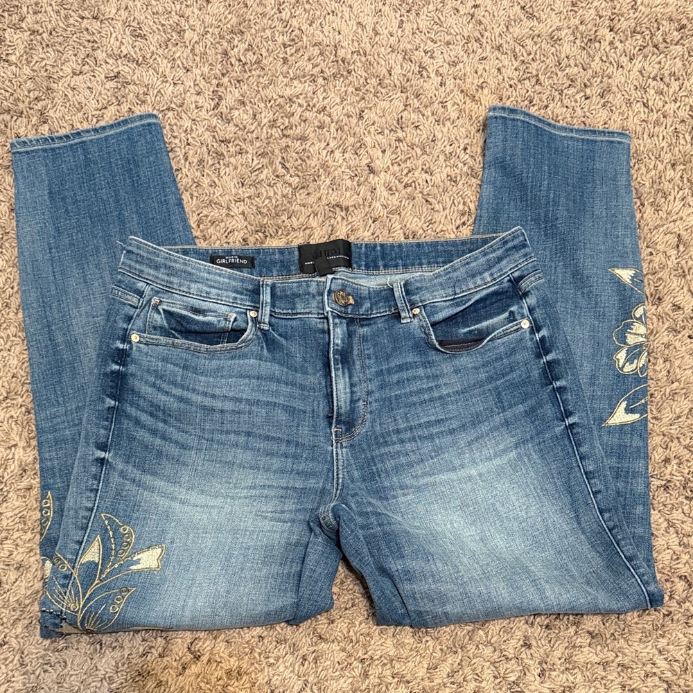 WHBM Girlfriend Cropped Jeans with Gold Floral Accents